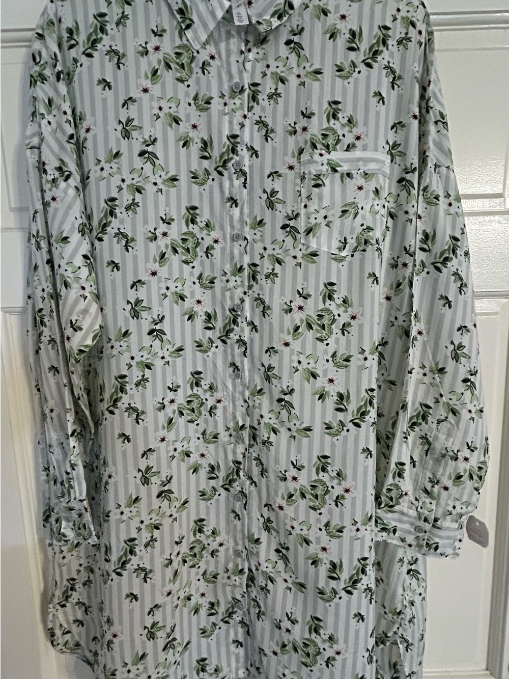NWT Gilligan & O'Malley Green & White Button-Down Night Shirt Floral Print XL